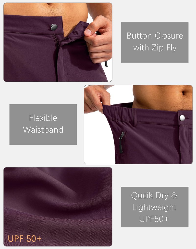 Pudolla Men's Hiking Cargo Shorts 9" Lightweight Outdoor Work Shorts for Men Travel Golf Camping Casual with 5 Zipper Pockets(Wine X-Large)
