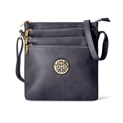 Woodland Leathers Crossbody Bags For Women, Multi Zipper Spacious Cross Body Bag Women With Adjustable Crossbody Strap, Golden decorated Women's Hobos & Shoulder Bags (Black)