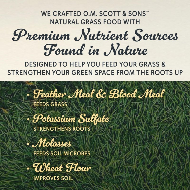 O.M. Scott and Sons Natural Grass Food - Grass Fertilizer for Lawns, Feeds up to 10 Weeks, Covers 2,000 sq. ft., 12.72 lb.