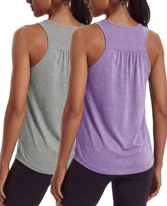 PINSPARK Womens Workout Tops Racerback Loose Fit Athletic Running Summer Tank Top Sleeveless Lightweight Yoga Pilates Fitness Clothing,Light Grey/Light Purple L