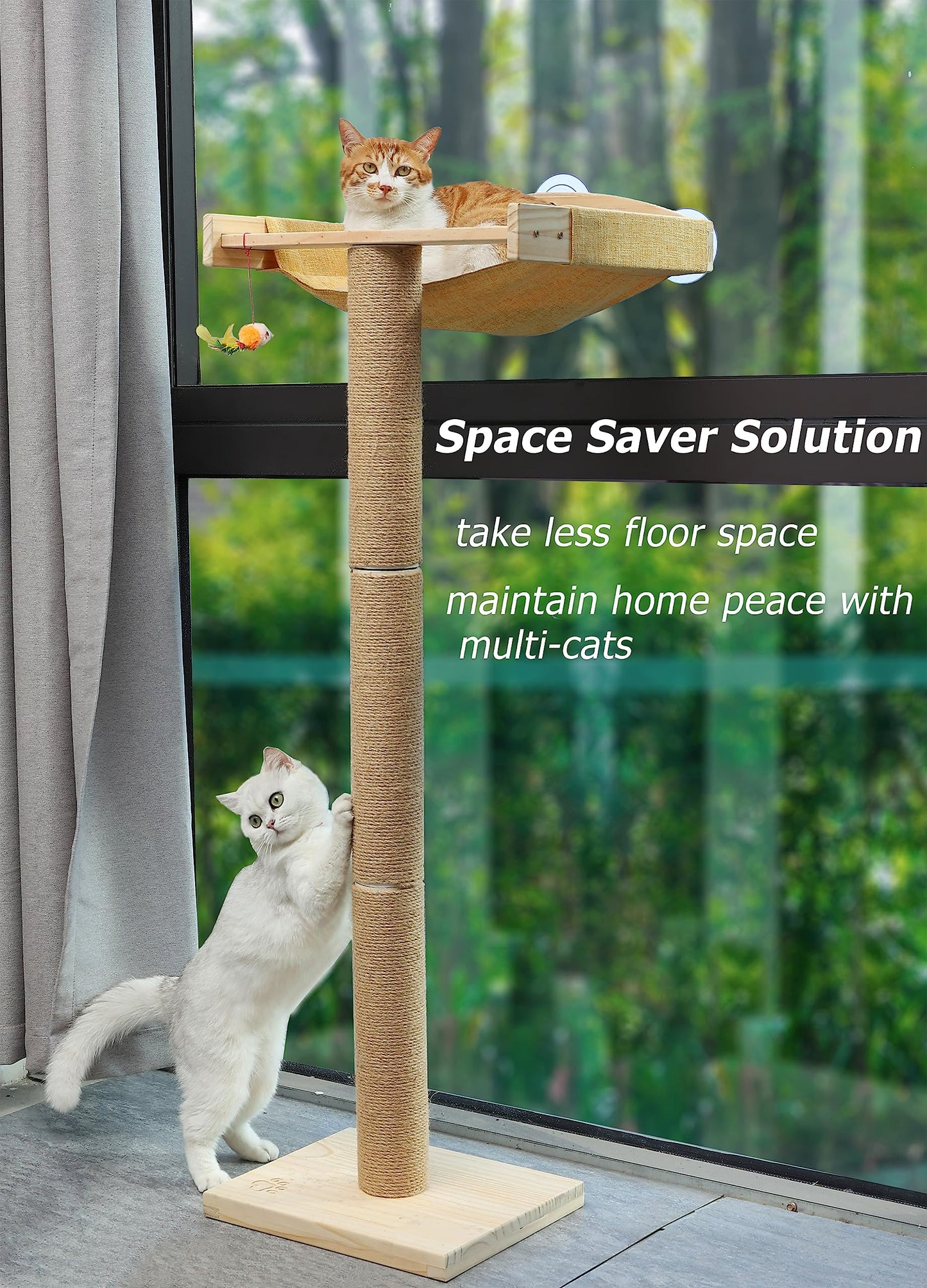 Cat Window Perch with Tall Scratching Posts, Inside 46" Climbing Tree Hammmock Mounted with Suction Cups for Sleeping,Playing and Watching Birds