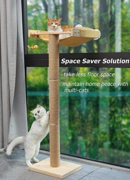 Cat Window Perch with Tall Scratching Posts, Inside 46" Climbing Tree Hammmock Mounted with Suction Cups for Sleeping,Playing and Watching Birds