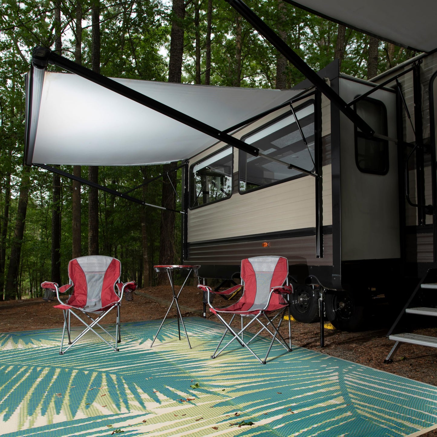 Rugshop Tropical Floral Reversible Foldable Waterproof Premium Recycled Plastic Outdoor Rugs for Patio,Backyard,RV,Deck,Picnic,Trailer,Beach,Camping Rug 6' X 9' Green