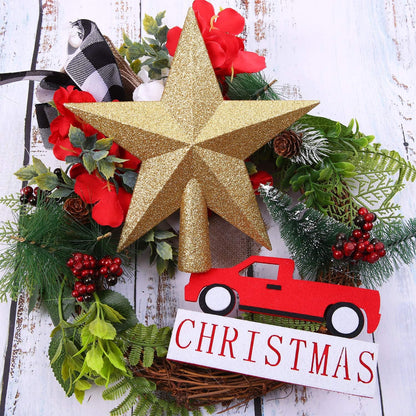 Aneco Gold Glitter Mini Christmas Tree Topper Shatter-Proof 6 Inch Christmas Tree Decoration Treetop for Holiday Ornament or Home Decor