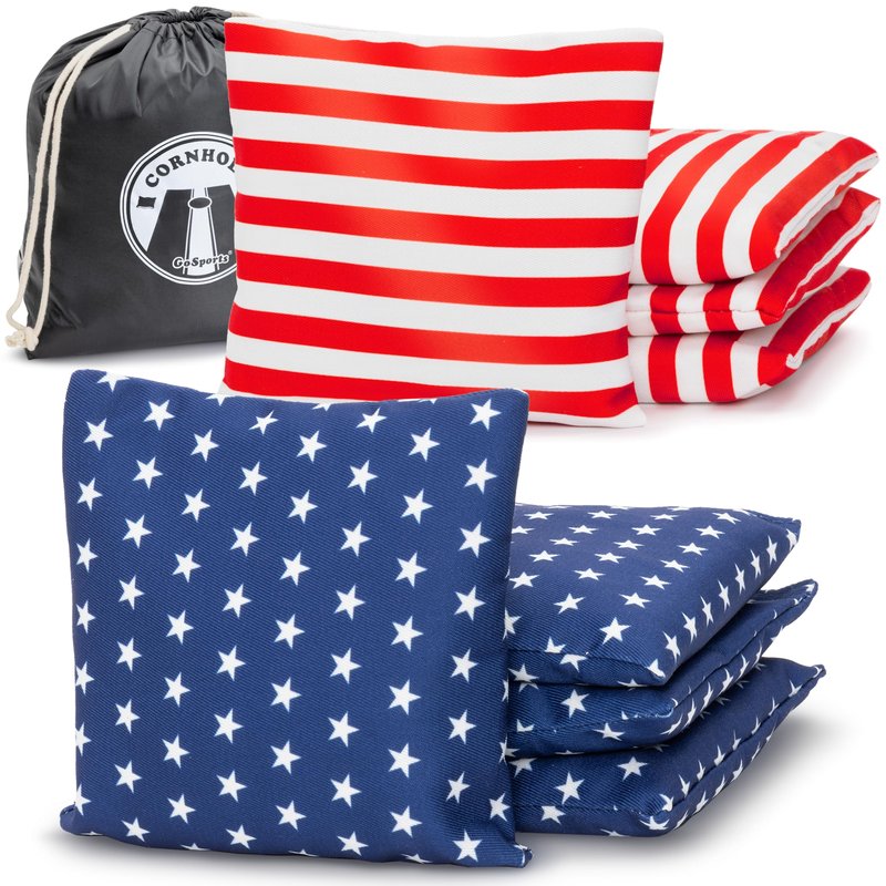 GoSports Official Regulation Cornhole Bean Bags Set of 8 - All Weather - Classic American Stars and Stripes