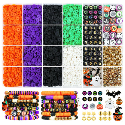 Redtwo 3000 Pcs Halloween Clay Beads for Bracelet Making Kit, Halloween Decorations Charms Jewelry Making, DIY Crafts for Gifts Party Favors