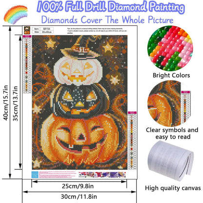 bleihum Pumpkin Diamond Art Kits for Adults- 5D Diamond Painting Kits for Adults, Halloween Gem Painting Kit for Home Wall Decor Gifts(12x16inch)