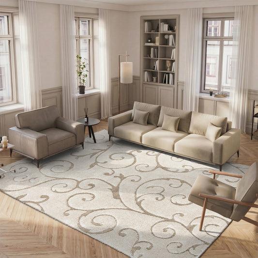 SAFAVIEH Florida Shag Collection Area Rug - 5'3" x 7'6", Cream & Beige, Scroll Design, Non-Shedding & Easy to Clean, High-Low Plush Pile, Ideal for Living Room, Bedroom, Dining Space (SG455-1113)