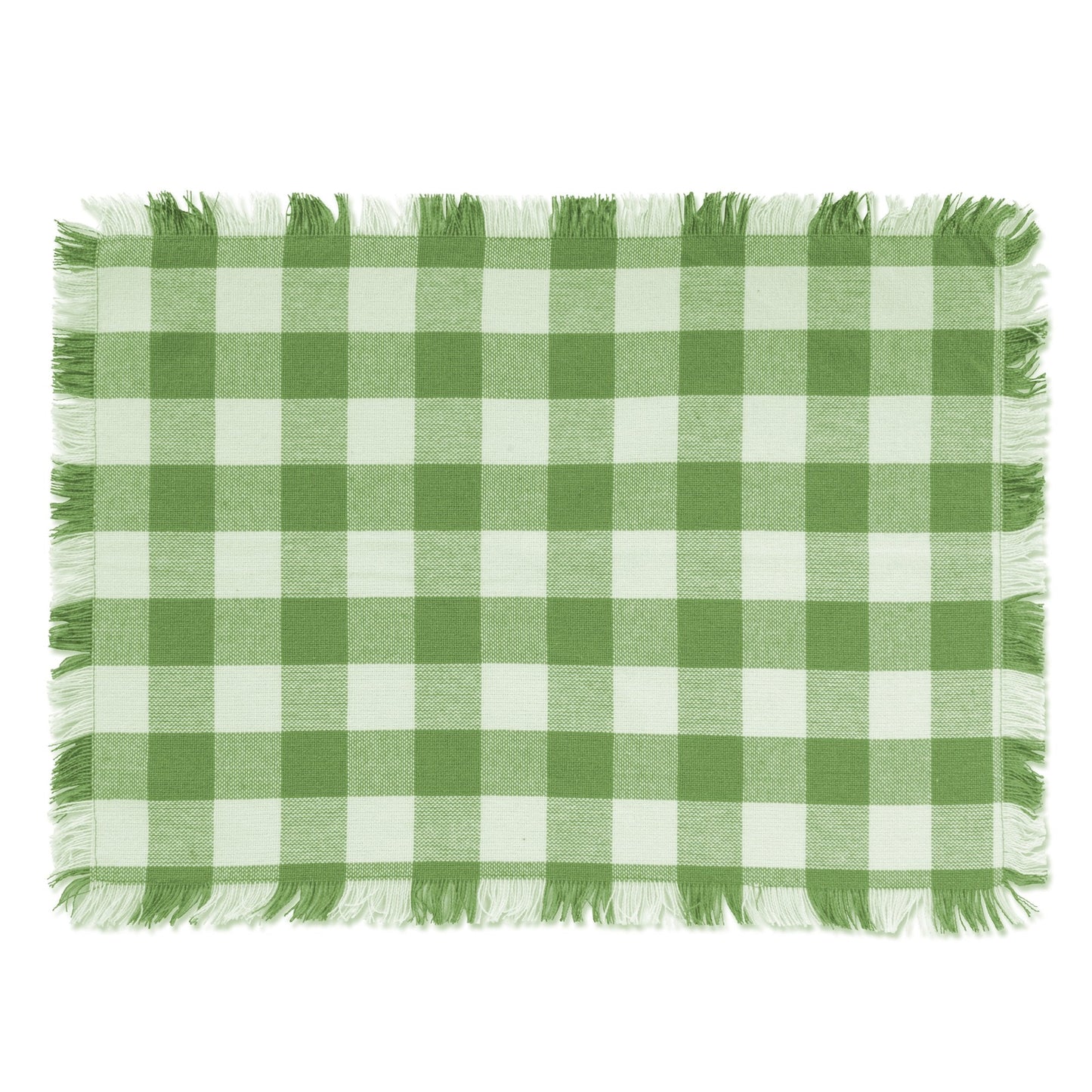 DII Heavyweight Fringed Check Tabletop Collection, Placemat Set, 13x19, Bright Green, 6 Piece