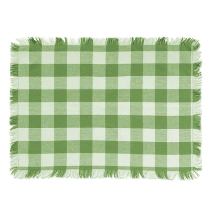 DII Heavyweight Fringed Check Tabletop Collection, Placemat Set, 13x19, Bright Green, 6 Piece
