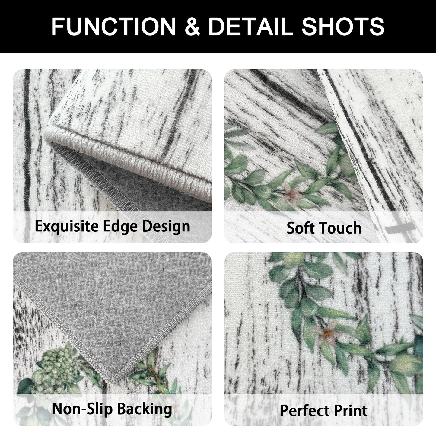 Tritard 100% Non Slip Kitchen Rugs Sets of 3 Farmhouse Washable Kitchen Mats for Floor Non-Skid Kitchen Runner Rug Soft Rustic Kitchen Floor Carpet for Hallway, Laundry, Sink, Office, Grey