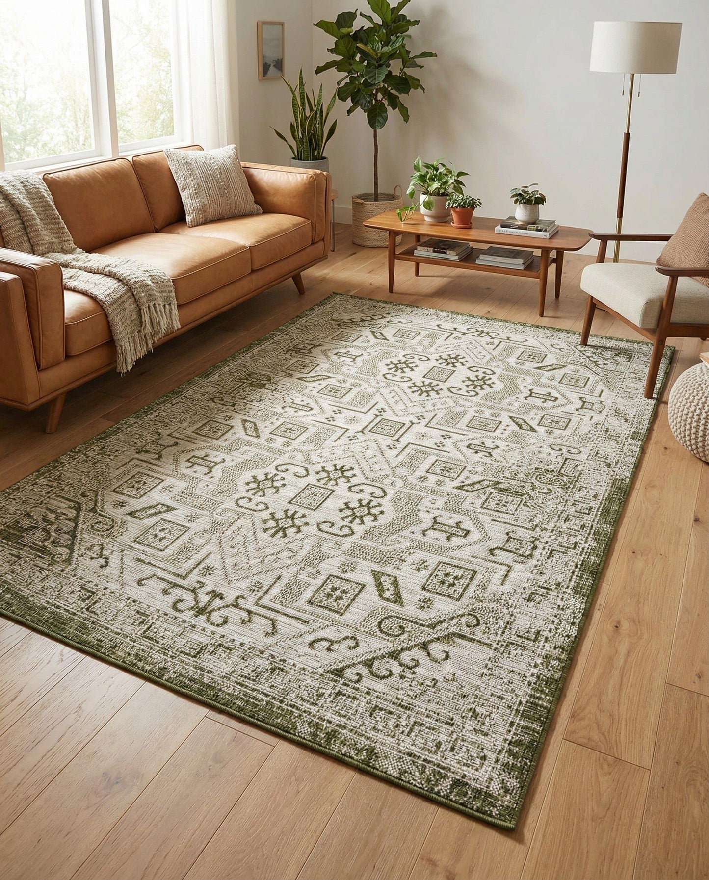 Rugs.com - Outdoor Aztec Rug – 4' 1 x 6' 1 Green Indoor/Outdoor Rug – Weather Resistant Flatweave for Patio, Deck, and Porch