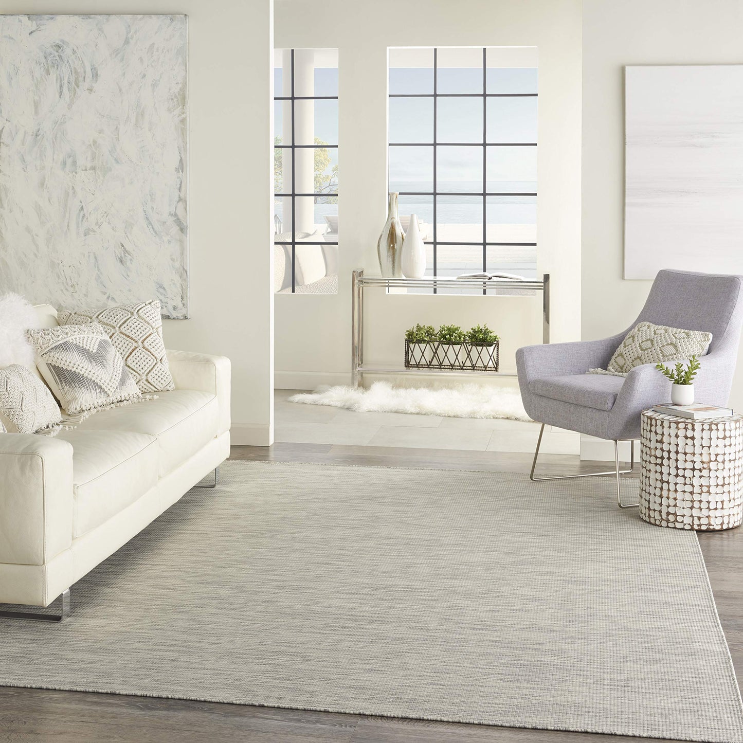 Nourison Home Positano Indoor-Outdoor Light Grey 8' x 10' Area Rug, Easy Cleaning, Non Shedding, Bed Room, Living Room, Dining Room, Backyard, Deck, Patio (8x10)