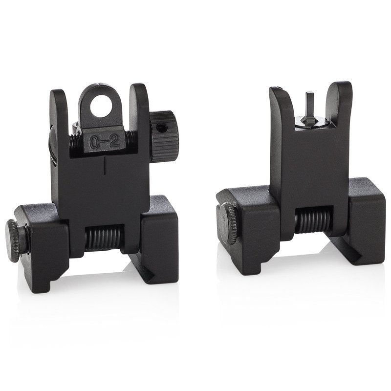 Chaos Ready | Flip Up Iron Sights - Spring Loaded Low Profile Back up Ironsights | Designed for Picatinny 1913 Pattern Rails | Co-Witness Front and Rear BUIS Combo Set |