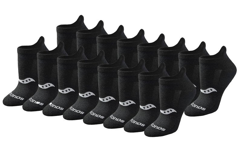 Saucony Women's RunDry Performance 8, 16 Pairs Heel Tab Athletic Socks, S-L, Black Solid (16 Pairs), Medium