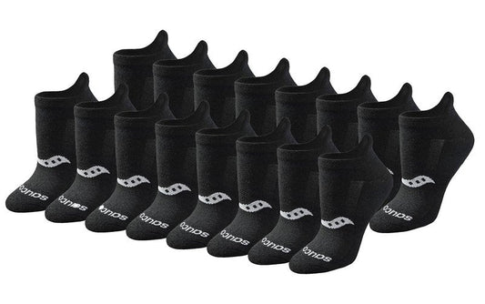 Saucony Women's RunDry Performance 8, 16 Pairs Heel Tab Athletic Socks, S-L, Black Solid (16 Pairs), Medium