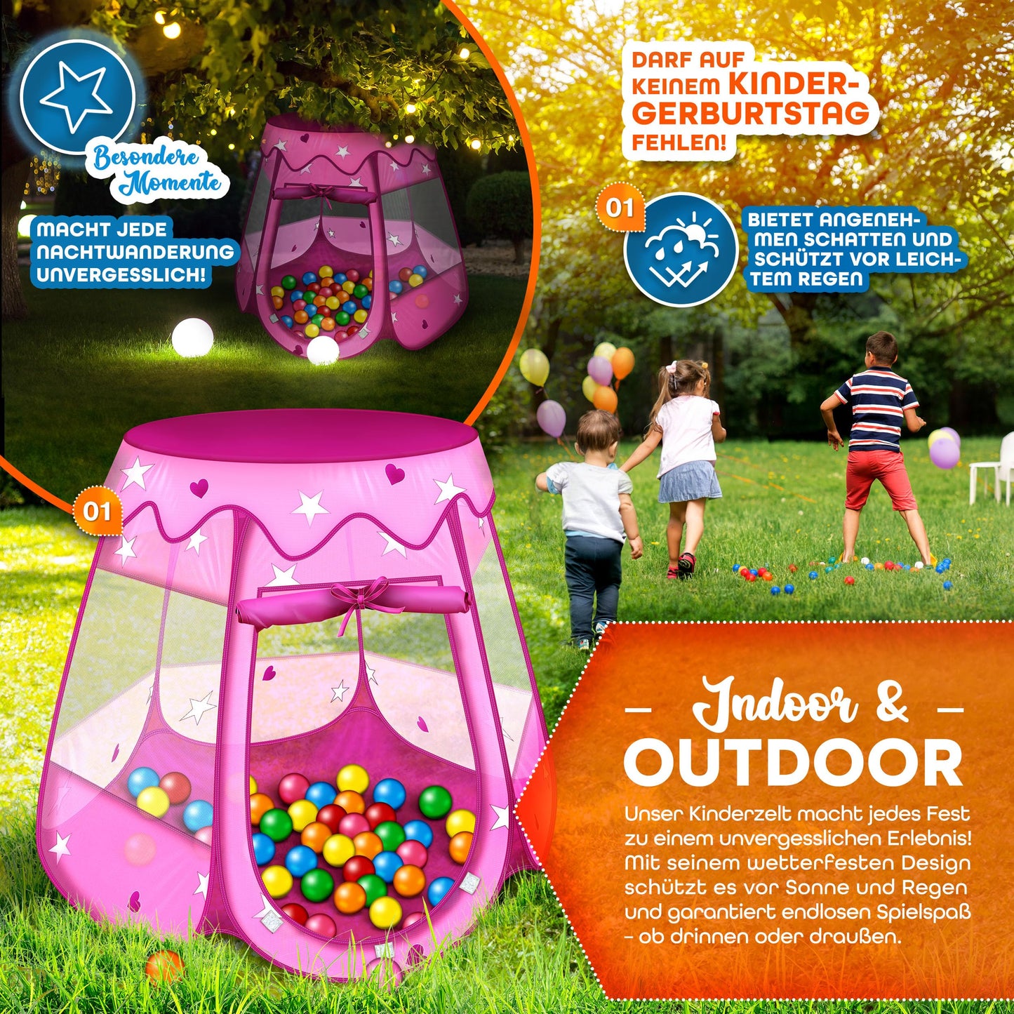 KIDUKU® Childs Play Tent Pop-Up + 100 Balls + Carrying bag Play house Ball pool Castle for Indoor and Outdoor use 3 In 1 Playground for Children Baby Kids (Pink)