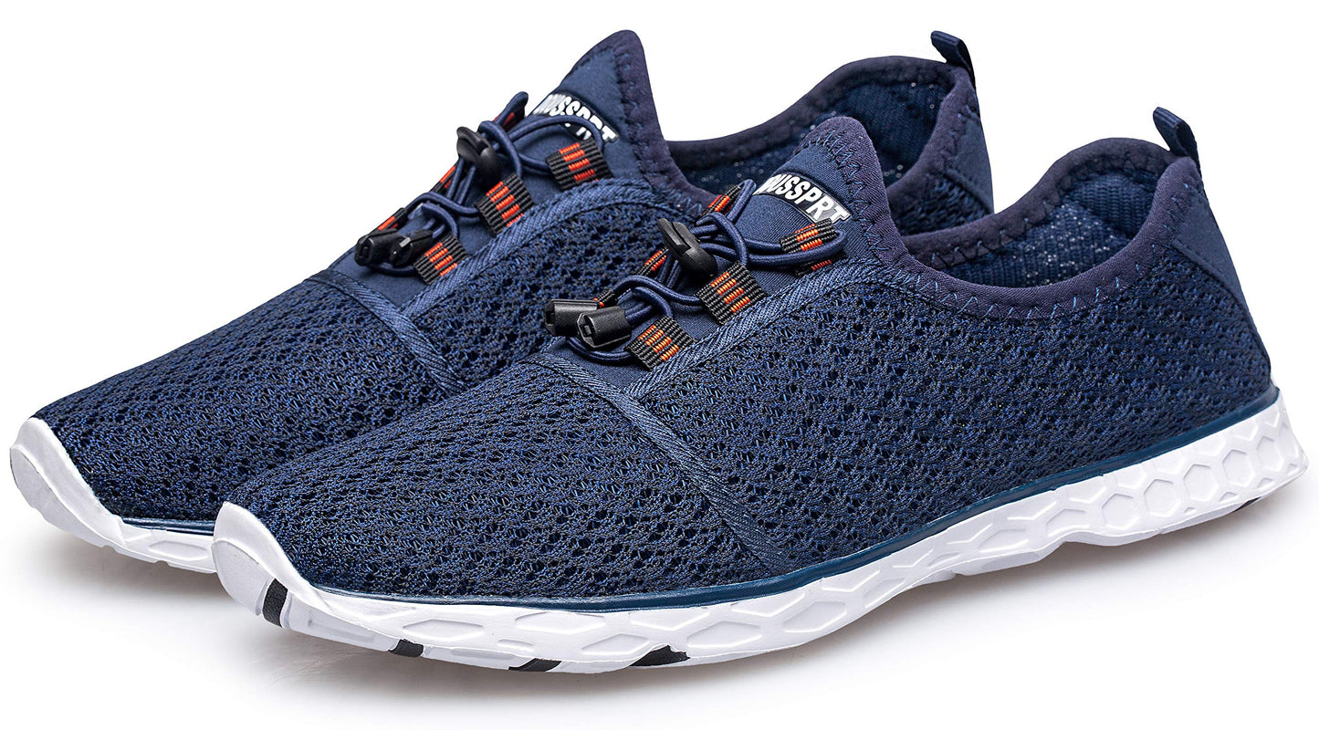 DOUSSPRT Men's Water Shoes Quick Drying Sports Aqua Shoes BlueWhite Size 12.5
