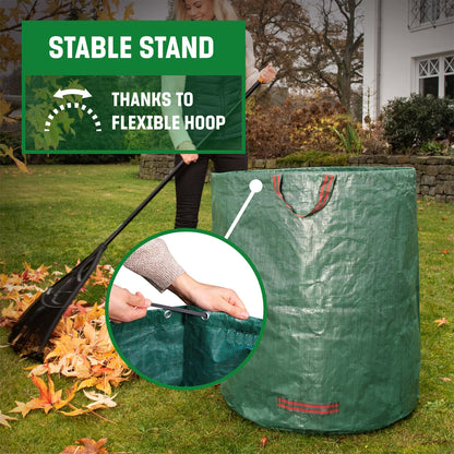 GardenGloss® Garden Waste Bags Heavy Duty with Handles (3pcs) - 272L High Capacity Garden Bag - UV Stable and Water Repellent - Reusable