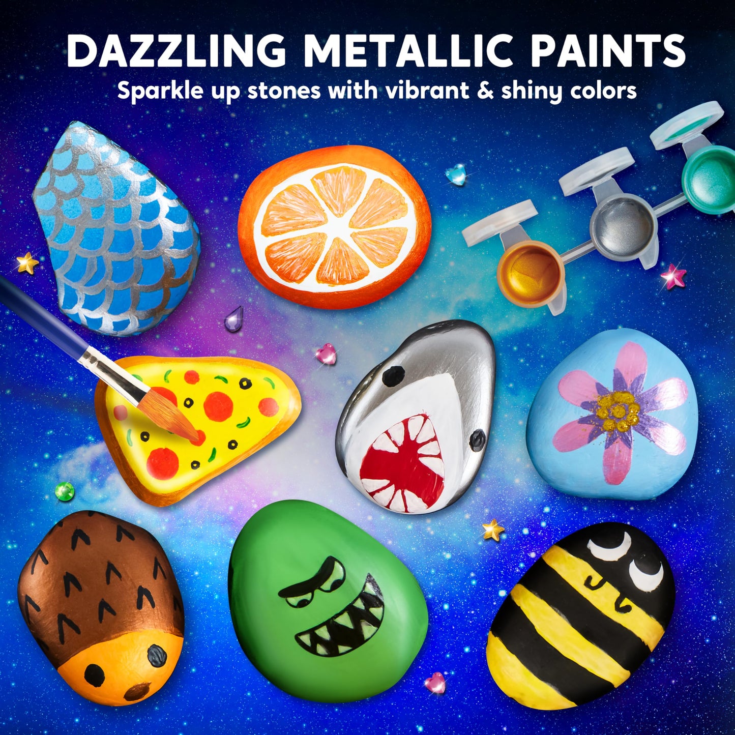 Rock Painting Kit- Glow in The Dark Rock Kit, Arts and Crafts for Kids Ages 6-12, Art Supplies Toy , Kids Craft Paint Kits, Arts & Crafts for Boys Girls Birthday Party Gift Toy