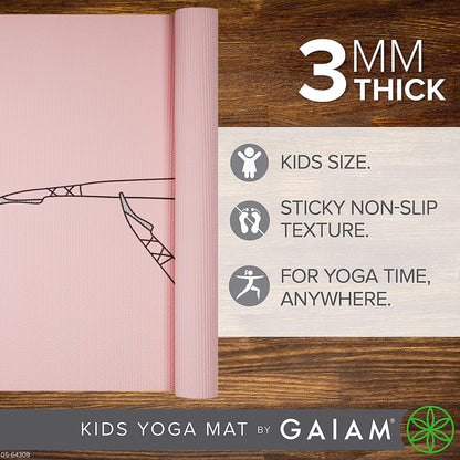 Gaiam Kids Yoga Mat Exercise Mat, Yoga for Kids with Fun Prints - Ideal for Babies, Active & Calm Toddlers and Young Children (60" L x 24" W x 3mm Thick) - Ballerina