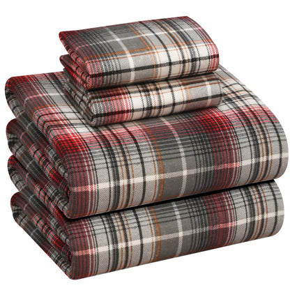 RUVANTI Flannel Sheets King Size - 100% Cotton Brushed King Size Sheets Set - Deep Pockets 16 Inches Bed Sheets - All Seasons Breathable & Extra Soft - Warm & Cozy, 4 Piece, Halloween Check
