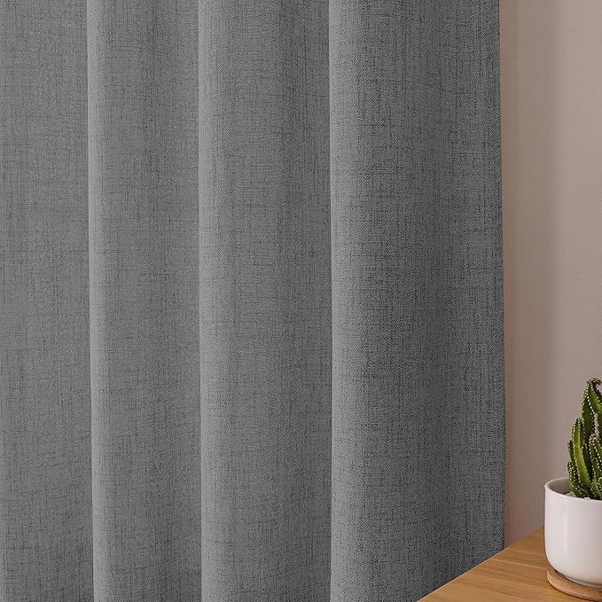 Tollpiz Linen Tier Curtain Rod Pocket Semi Sheer Half Kitchen Curtains Burlap Light Filtering Thick Linen Drape for Bathroom, 30 x 36 inches Long, Dark Grey, Set of 2 Panels