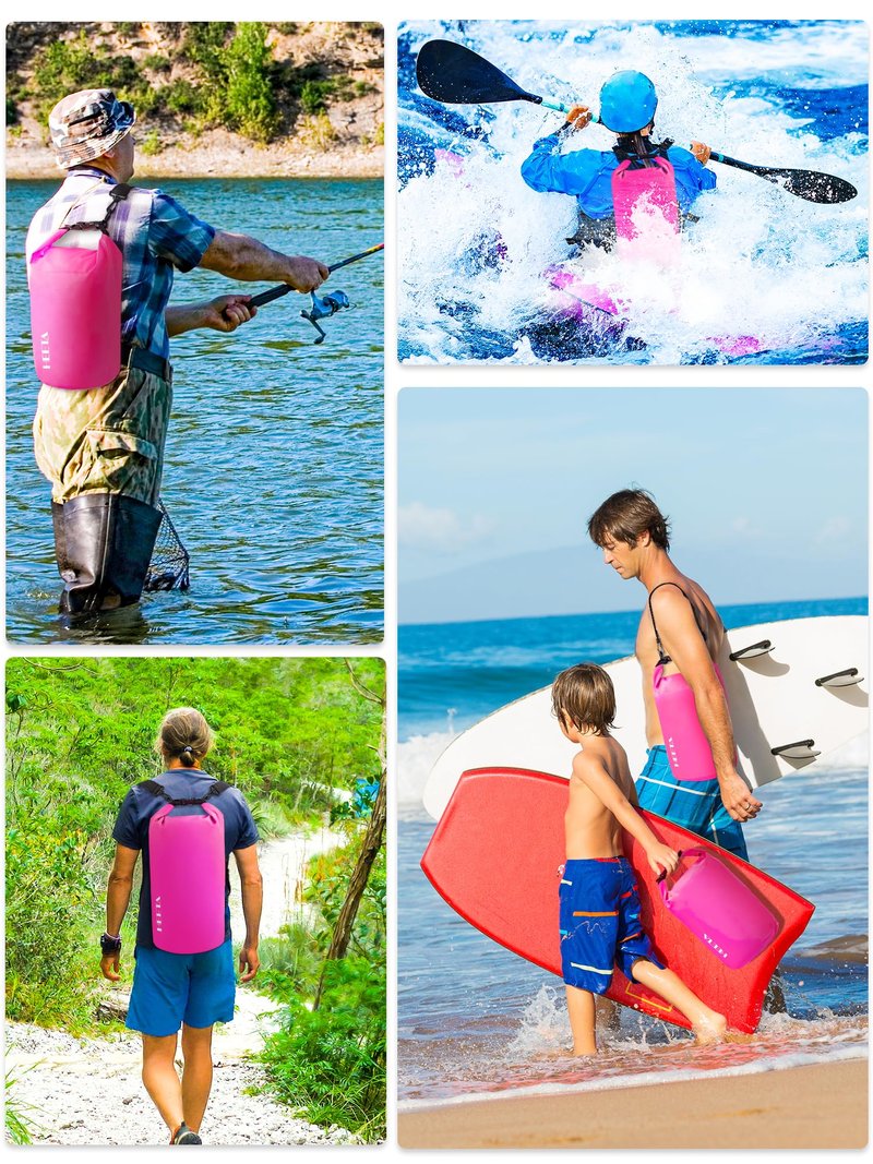 HEETA Waterproof Dry Bag for Women Men, Roll Top Lightweight Dry Storage Bag Backpack with Emergency Whistle for Travel, Kayaking, Boating, Camping, Beach, Cruise Ship Essentials (Rose Red, 5L)