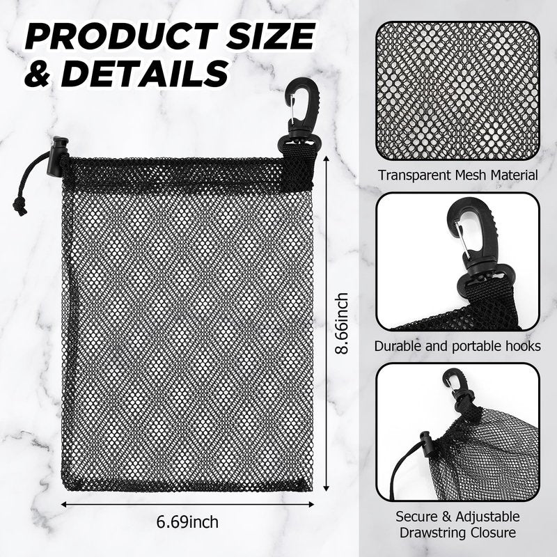 GliCraft 20 Pcs Mesh Drawstring Bag with Clip and Toggle Closure Bulk Black Closure Rock Collecting Bag for Adults Outdoor Mushroom Foraging Hunting Beachcombing Trekking