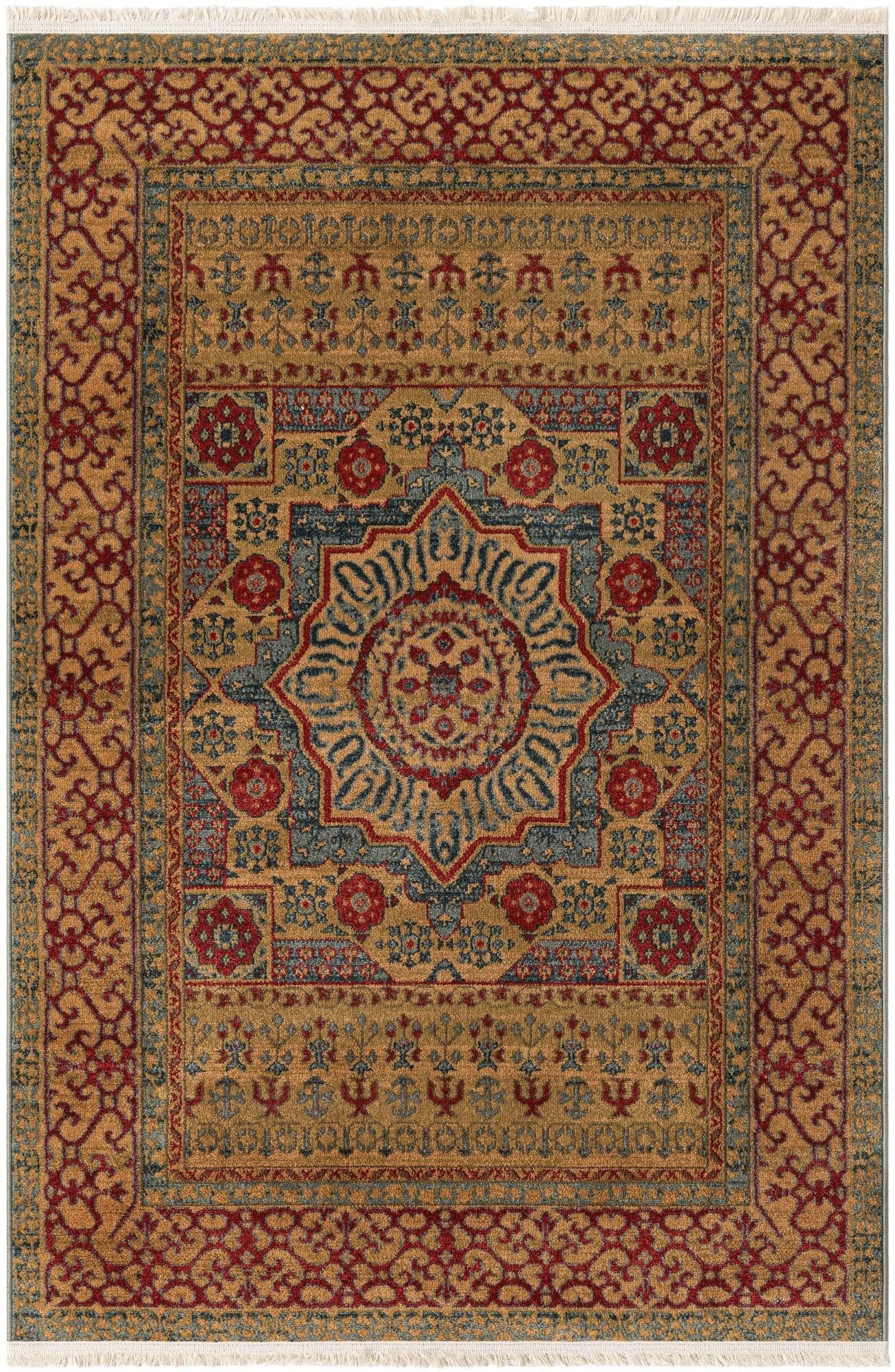 Unique Loom Palace Collection Area Rug - Saray (4' 1" x 6' 1" Rectangle, Light Blue/ Red)