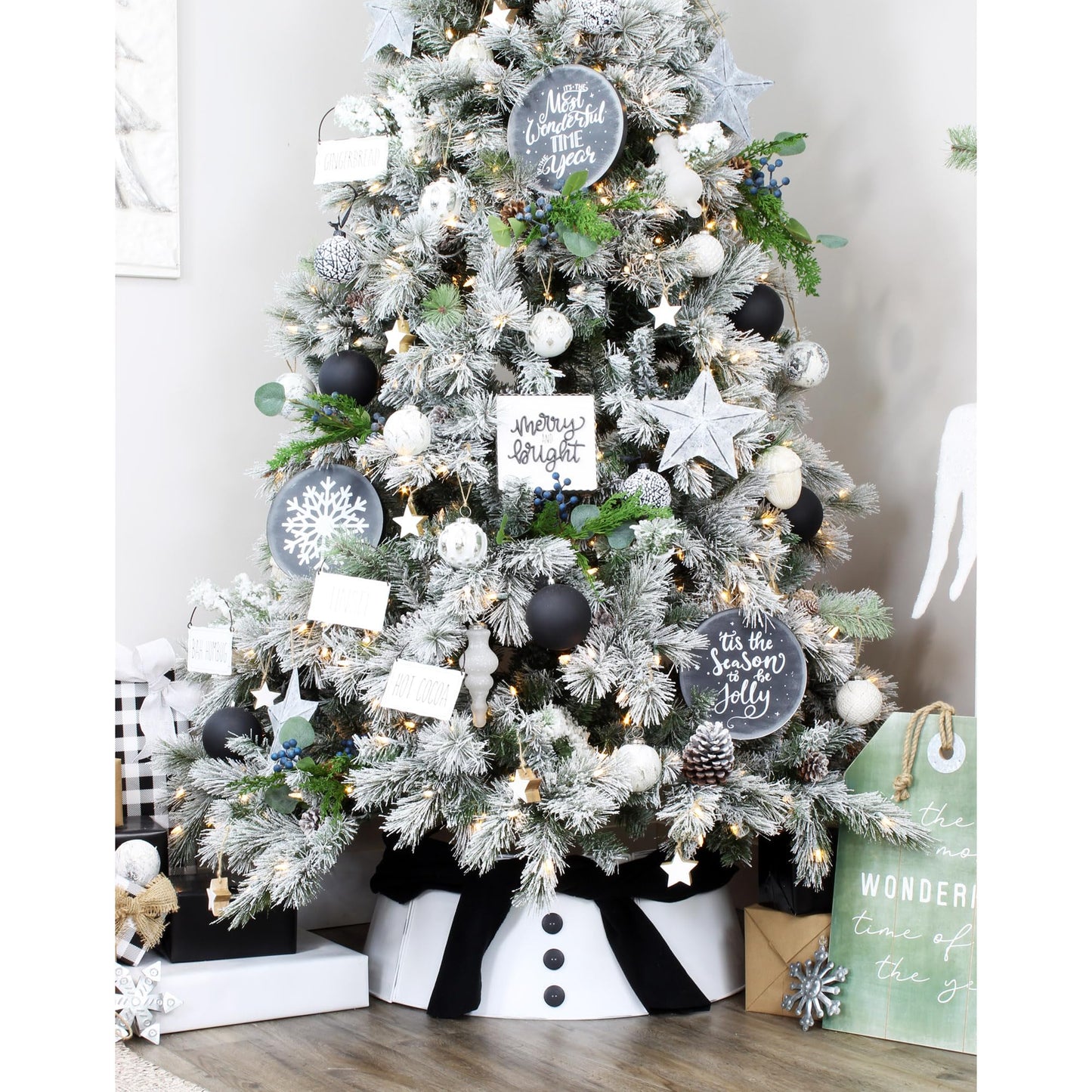 AuldHome Design Chalkboard Sign Ornaments (3 Pack); Jumbo Blackboard Style Round Metal Christmas Signs, Each 8-Inch Diameter
