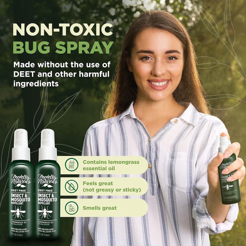 Deet-Free Insect & Mosquito Repellent | Natural Lemongrass Oil Spray - Safe for Kids & Pets, 4 oz (Pack of 2)