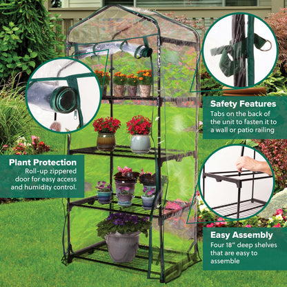 Gardman R687 4-Tier Mini Greenhouse, 27" Long x 18" Wide x 63" High Black