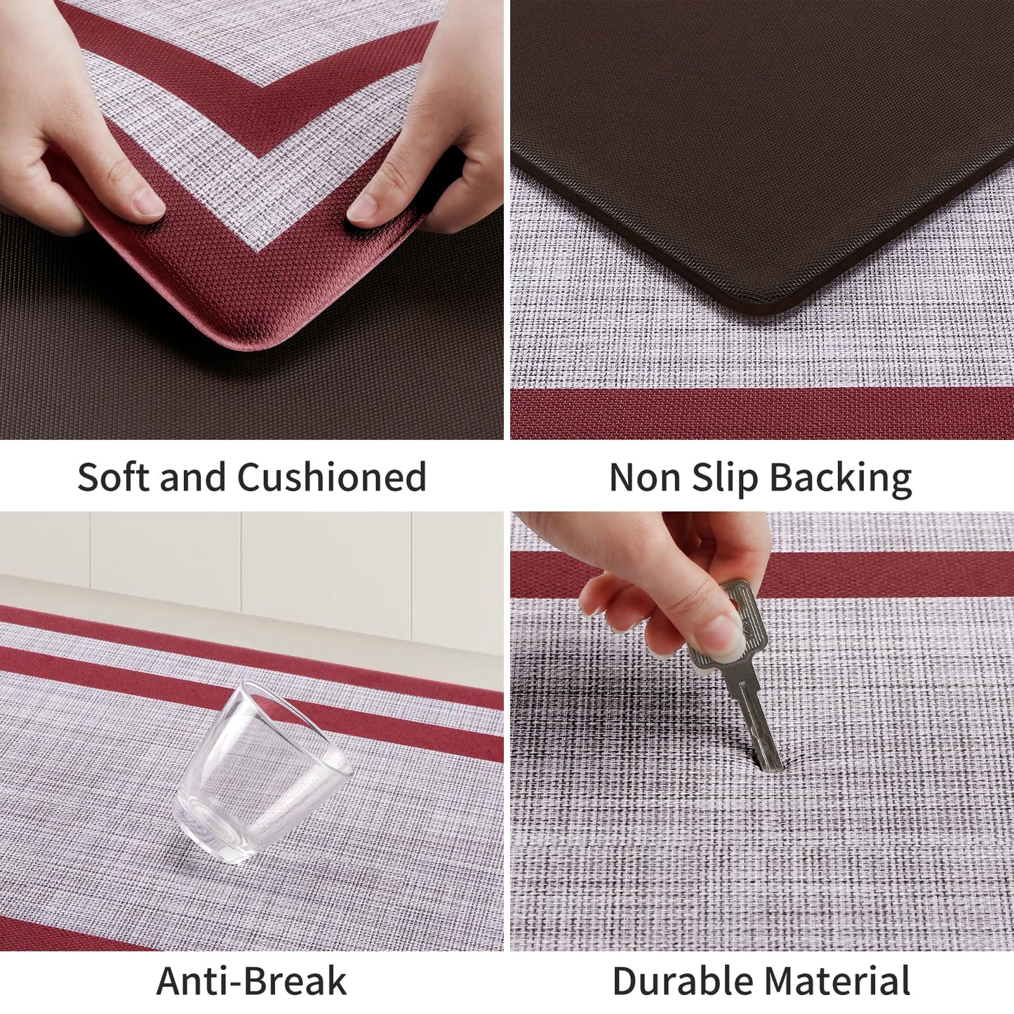 Mattitude Kitchen Mats Set of 2 Cushioned Anti-Fatigue Non-Skid Rug Sets Ergonomic Comfort Standing Mat for Kitchen, Floor, Office, Sink, Laundry,Red