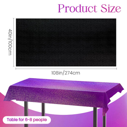 Just Shimmer 2 Pcs Black & Purple Holographic Laser Tablecloths Iridescence Shiny Table Covers 40" x 108" Halloween Decorations Space Plastic Table Cloths for Birthday Party Wedding Events Supplies