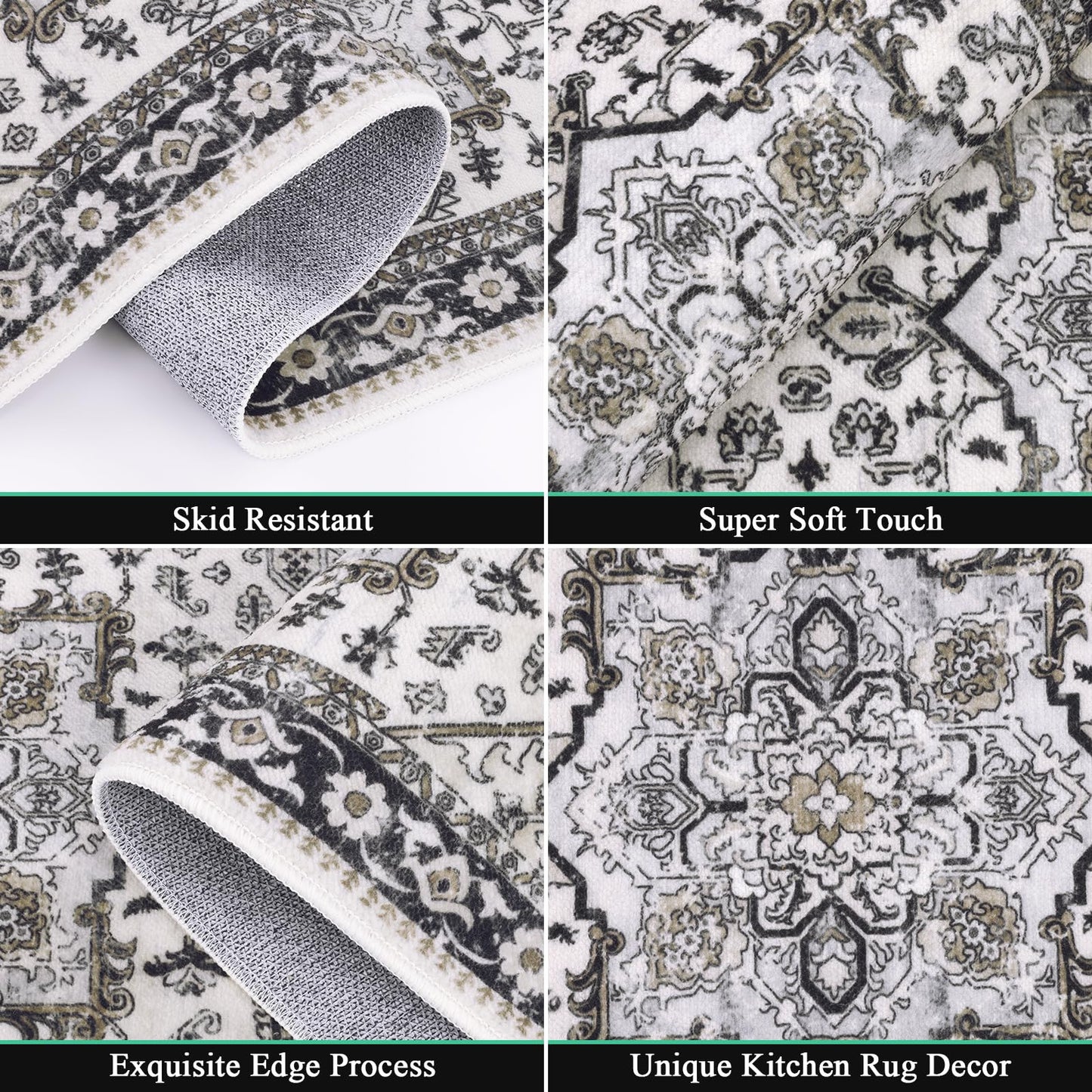 HEBE Boho Kitchen Rug Sets 3 Piece with Runner Non Slip Kitchen Rugs and Mats Washable Kitchen Mats for Floor Thick Kitchen Floor Mat Carpet Runner Rugs for Hallway Laundry Holiday Decor