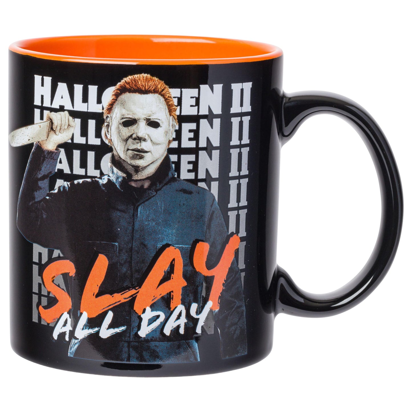 Silver Buffalo Halloween II Slay All Day Scary Ceramic Mug with Sculpted Handle, 20 Ounces