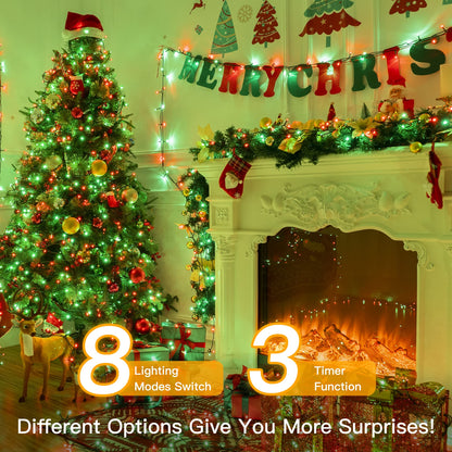 Ollny Christmas Lights 400LED 132FT, Remote Plug-in Red & Green Tree Lights with Timer and 8 Modes, Waterproof for Indoor/Outdoor Xmas Decorations