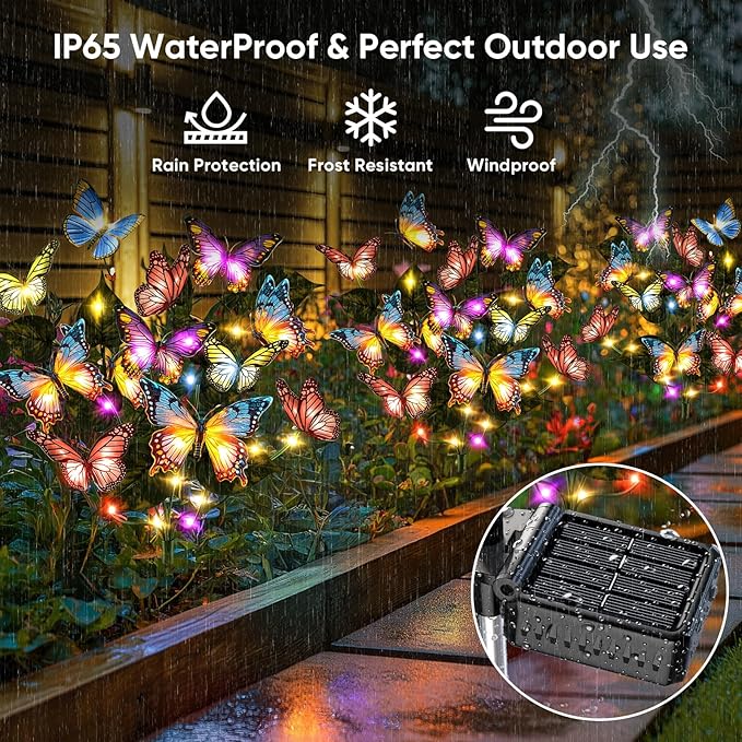 Solar Lights Outdoor Garden Decor: Gardening Gifts for Women Mom - 6 Pack 102 Butterfly Solar Lights with Colorful Bulbs - Outside Waterproof Christmas Decorations for Yard Patio Pathway Porch Lawn