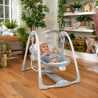 Ingenuity ConvertMe 2-in-1 Compact Portable Automatic Baby Swing & Infant Seat, Battery-Saving Vibrations, Nature Sounds, 0-9 Months 6-20 lbs (Swell)