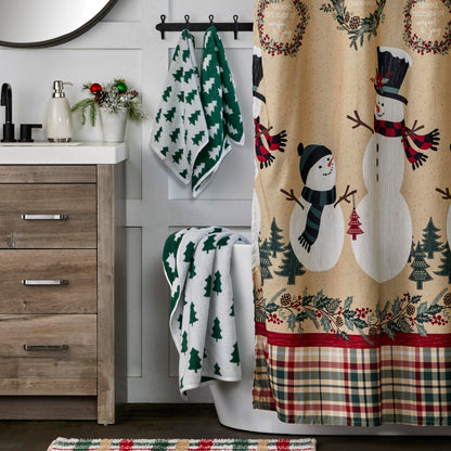 SKL Home Christmas/Winter Holiday Trees 100% Cotton Premium 2-Piece Hand Towel Set, 500 GSM, Reversible Jacquard, Soft & Absorbent, Decorative for Bath/Kitchen/Bar & Gift, Green/White