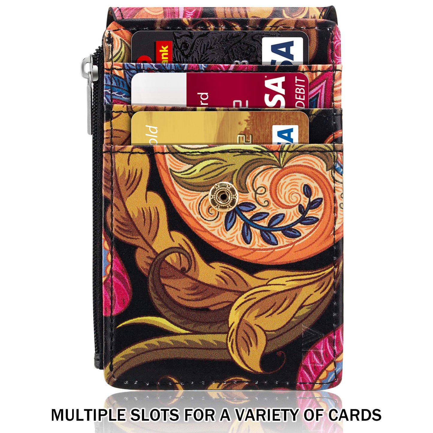 ELV Badge Holder with Zipper, ID Badge Card Holder Wallet with 5 Card Slots, 1 Side RFID Blocking Pocket and 20 inch Neck Lanyard Strap for Offices ID, School ID, Driver Licence