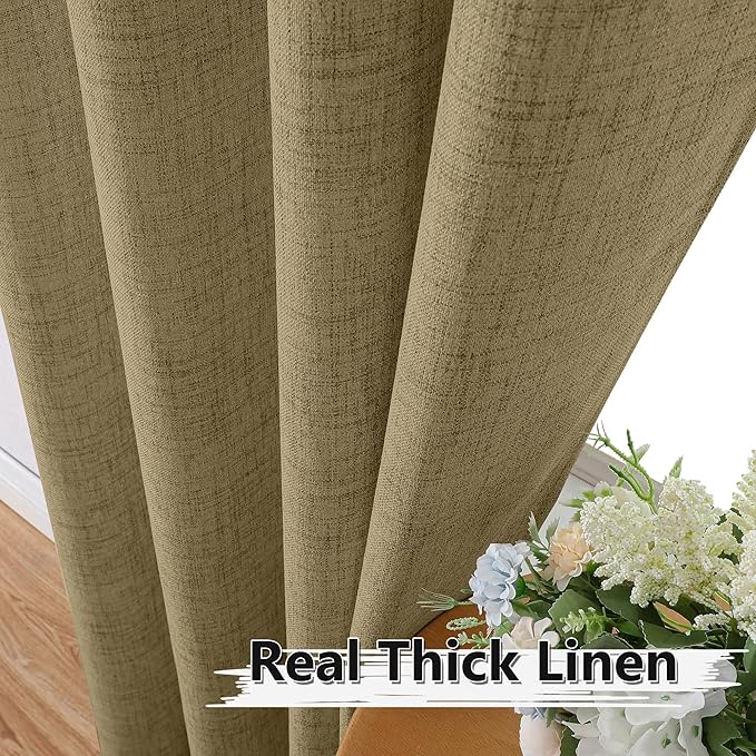 Tollpiz Short Linen Curtain Living Room Rod Pocket Semi Sheer Curtains Burlap Light Filtering Thick Linen Drape for Bedroom, 54 x 45 inches Long, Taupe, Set of 2 Panels