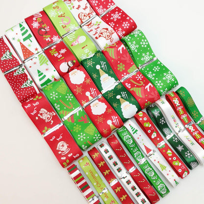 Chenkou Craft 24Yards Mix Lots Merry Christmas Polyester Grosgrain Ribbon Snowflake Claus Beer