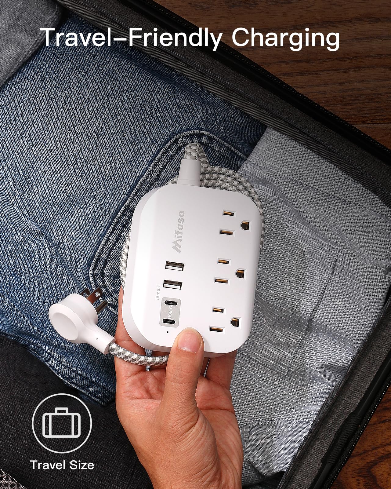 Travel Essentials - Mifaso Power Strip with USB, Compact Flat Plug Extension Cord 5ft with 3 Outlets 4 USB Ports, Non Surge Cruise Must Haves, Cruise Ship Essentials, Dorm Room, Apartment Essentials