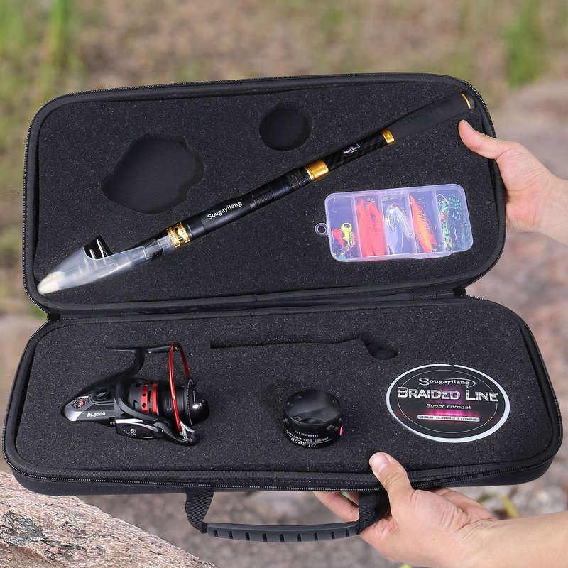 Sougayilang Fishing Rod Combos with Telescopic Fishing Pole Spinning Reels Fishing Carrier Bag for Travel Saltwater Freshwater Fishing(2.4M/7.87FT)