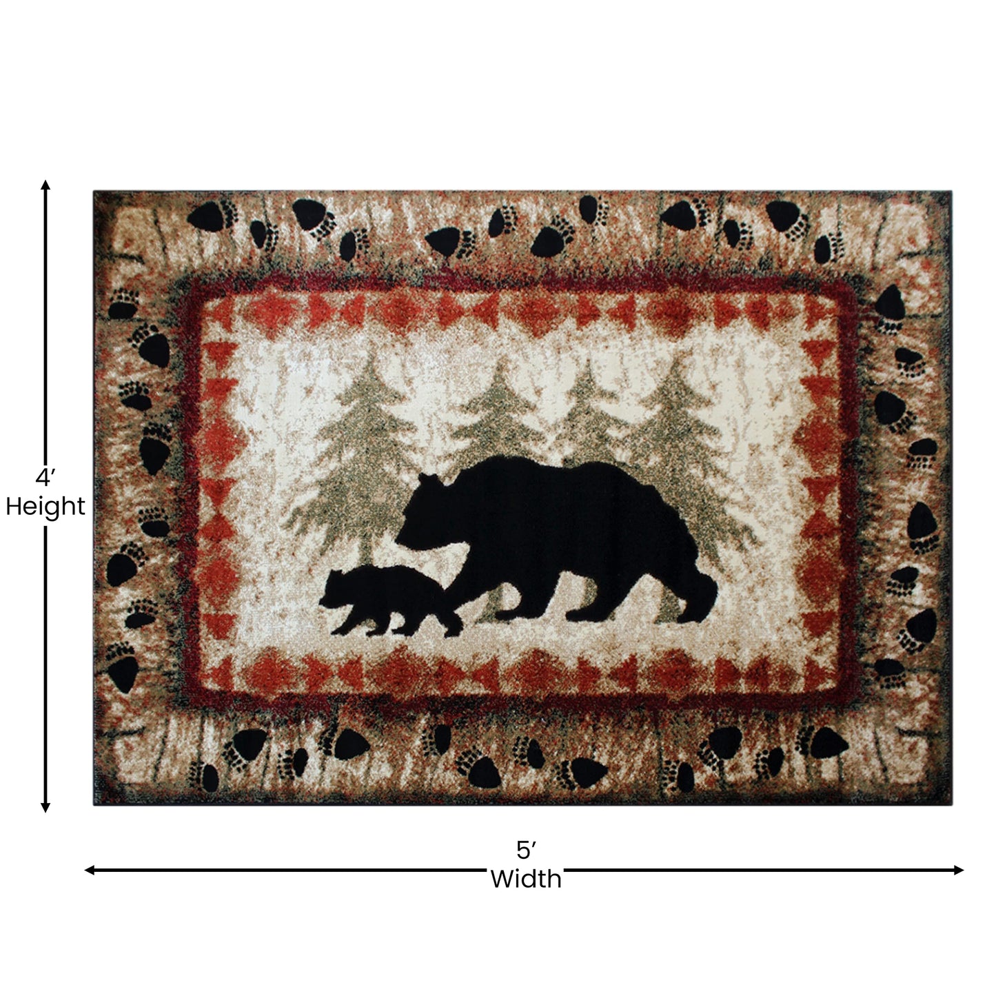 Masada Rugs, Cabin Lodge Area Rug Bear and Cub Scene (4 Feet X 5 Feet)