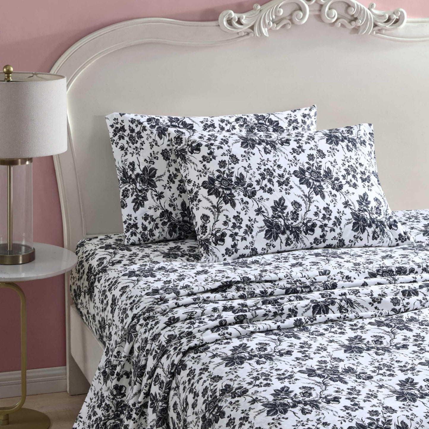 Betsey Johnson Betsey'S Toile Microfiber Black 4 Piece Sheet Set-King