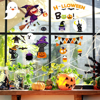 MISS FANTASY Halloween Window Clings - Halloween Window Decorations Stickers Decals Decor Cute Pumpkin Ghost Decor for Room Bathroom Kitchen