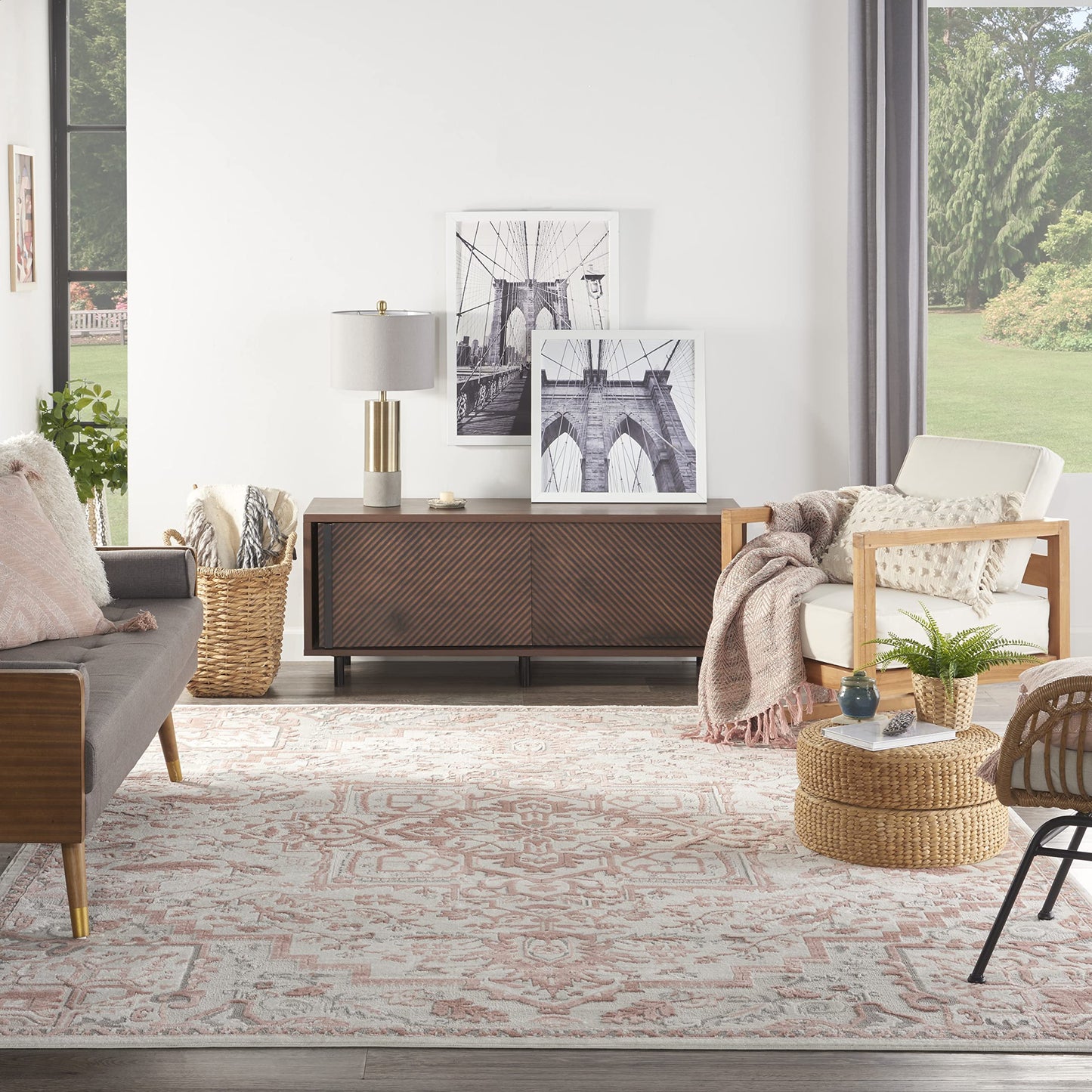 Nourison Home Elation Ivory Brick 7'10" x 9'10" Area Rug - Easy Clean, Non Shedding, Bed Room, Living Room, Dining Room, Kitchen (8' x 10')